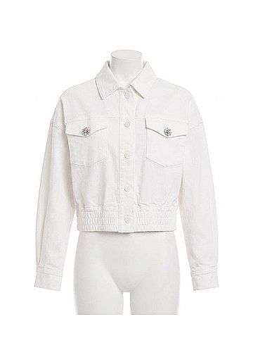 Karen Kane Nysa Novelty Button Jean Jacket in Off White (view 1)