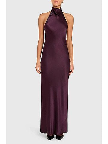Amanda Uprichard Women's Halter Neck Santana Gown in Black Cherry (view 2)