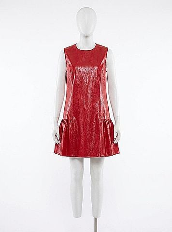 Joy Joy Flounced Hem Vegan Dress in Red (view 1)