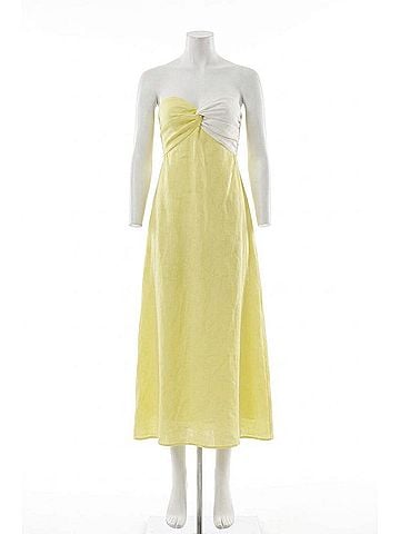 Lusana Melody Linen Maxi Dress in Neon Lime / White (view 1)