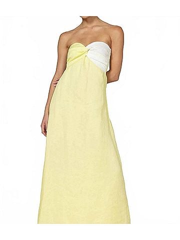 Lusana Melody Linen Maxi Dress in Neon Lime / White (view 2)