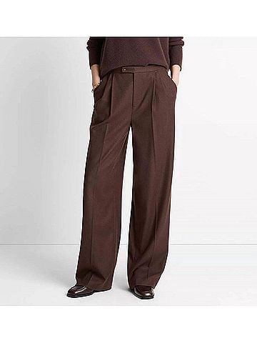 Vince. Italian Wool-Blend Pleated Wide-Leg Trousers in Mocha (view 2)