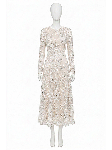Dress the Population Embellished Tea-Length Midi Dress in White (view 1)