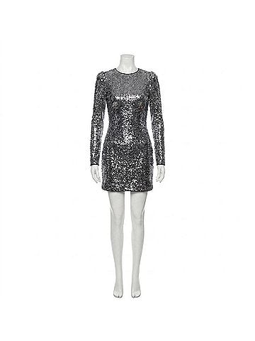 Rachel Zoe Karlee Sparkle Backless Sequin Dress in Charcoal (view 2)