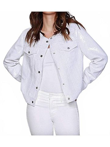 Dolce Cabo Sequin Denim Jacket in White (view 2)