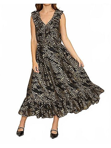 Lucy Paris Lacey Ruffle Maxi Dress in Black/Gold (view 2)