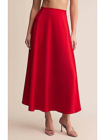 Z Supply Women's Northpointe Satin Midi Skirt in Festive Red (view 2)