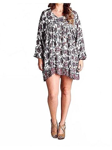 Velzera Floral Print Baby Doll Mini Dress in Off White (view 2)