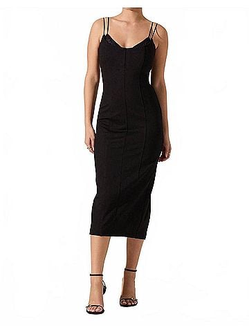Astr Allura Peekaboo Lace Midi Dress in Black (view 2)