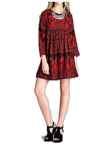 Velzera India Print Mini Dress in Red (view 2)