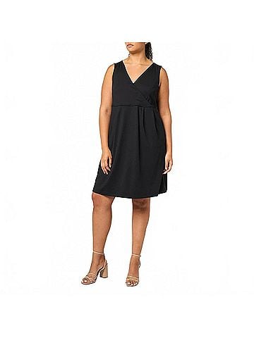 Eddie Bauer Aster Crossover Faux Wrap Mini Dress - Plus in Black (view 2)