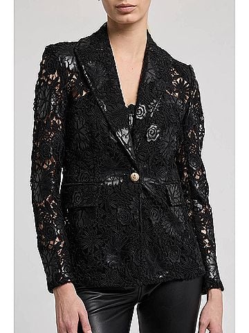 Generation Love Aimee Vegan Leather Guipure Blazer in Black (view 2)