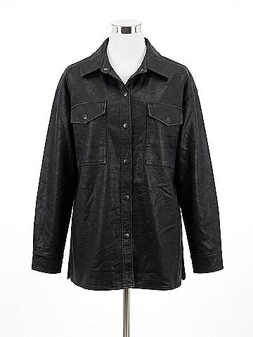 Coalition LA Vegan Leather Shacket in Black (view 1)