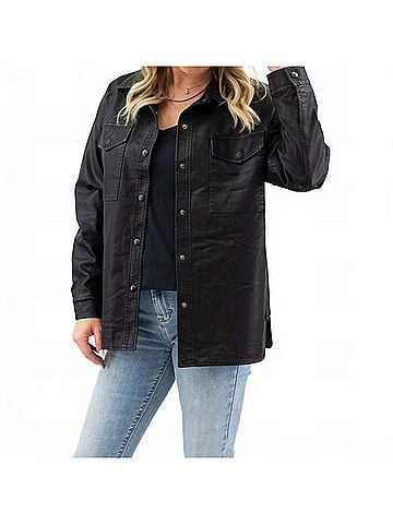 Coalition LA Vegan Leather Shacket in Black (view 2)