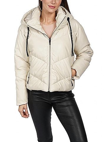 Love Token Sami Puffer Faux Leather Jacket in Beige (view 2)