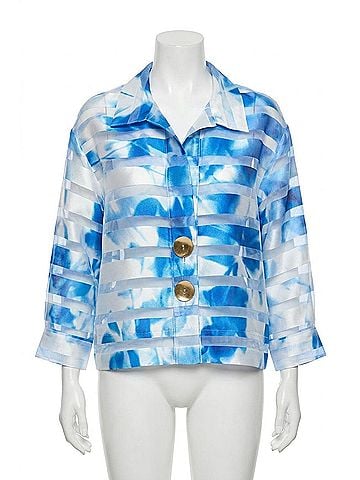 Joseph Ribkoff Floral Shadow Stripe Jacket in Vanilla/Blue (view 1)