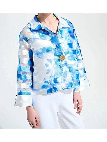 Joseph Ribkoff Floral Shadow Stripe Jacket in Vanilla/Blue (view 2)