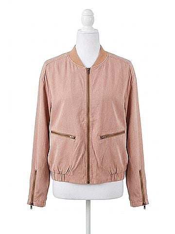 In Loom Garment Washed Tencel Bomber Jacket in Desert Rose (view 1)