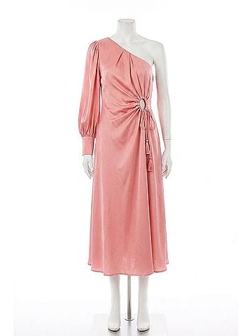 Moon River Katy One Shoulder Midi Dress in Pink (view 1)