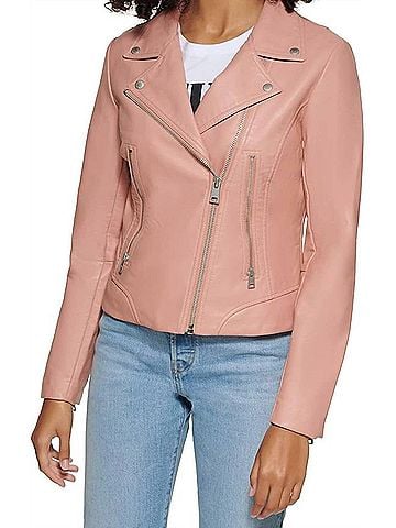 Levi's Faux Leather Asymmetrical Moto Jacket in Cameo Pink (view 2)