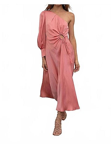 Moon River Katy One Shoulder Midi Dress in Pink (view 2)