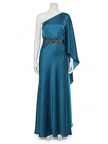 Sachin + Babi Zahara One-Shoulder Satin Gown in Tourmaline (view 1)