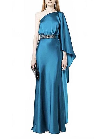 Sachin + Babi Zahara One-Shoulder Satin Gown in Tourmaline (view 2)