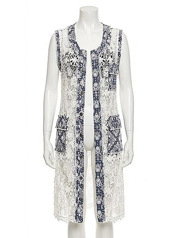 Adore Lace And Denim Long Vest in White (view 1)