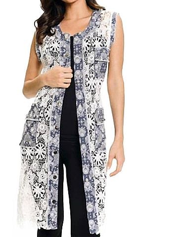 Adore Lace And Denim Long Vest in White (view 2)