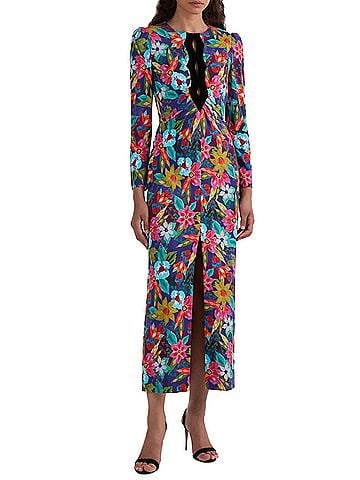 Saloni Feminine Front Slit Jinx Dress in Stellate/Black (view 2)