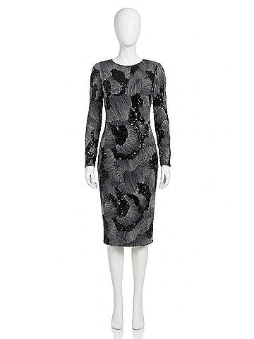 Dress the Population Long Sleeve Sequin Midi Dress in Gray Black (view 1)
