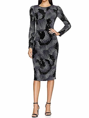 Dress the Population Long Sleeve Sequin Midi Dress in Gray Black (view 2)
