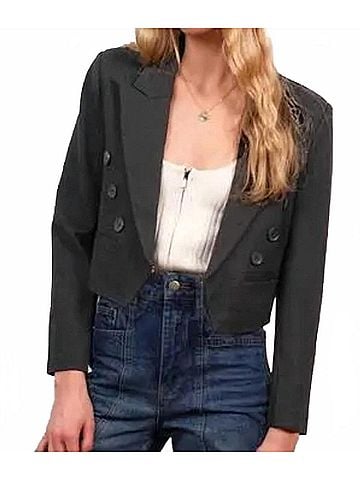Central Park West Jamie Crop Double Breasted Blazer in Black (view 2)