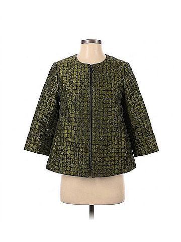 Joseph Ribkoff Polka Dot Print Jacquard Swing Jacket in Black/Green (view 1)