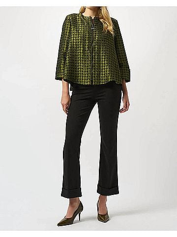 Joseph Ribkoff Polka Dot Print Jacquard Swing Jacket in Black/Green (view 2)