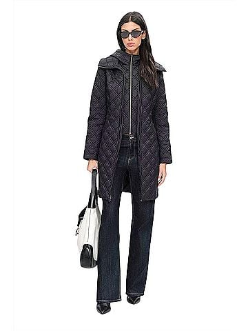 Elie Tahari Diamond-Quilted Down Coat in Black (view 2)