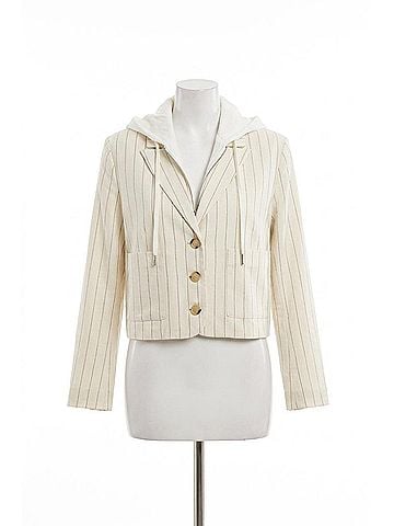 Central Park West Serena Cropped Sleeve Dickey Jacket in Ivory (view 1)