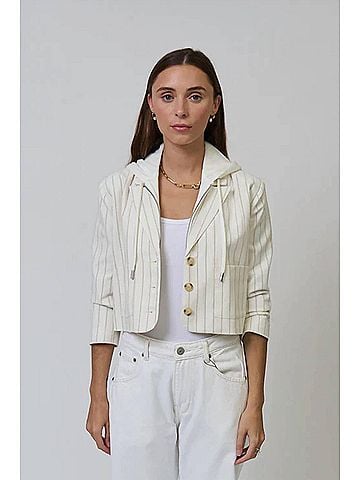Central Park West Serena Cropped Sleeve Dickey Jacket in Ivory (view 2)