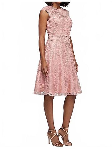 Sue Wong Women's Cap Sleeve Cutout Back Floral Party Dress in Rose (view 2)