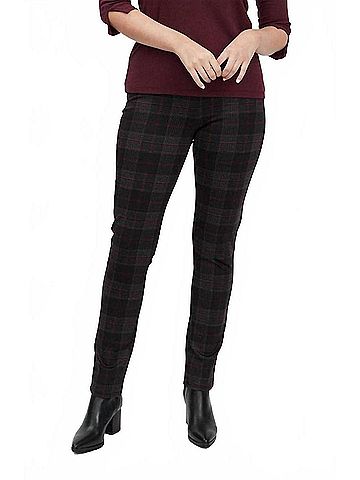 FDJ Pull-On Slim Leg Pants in Merlot Plaid (view 2)