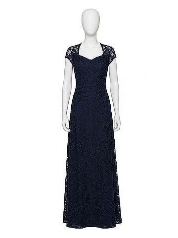 La Femme Lace V Neck Sheath Dress in Navy (view 1)