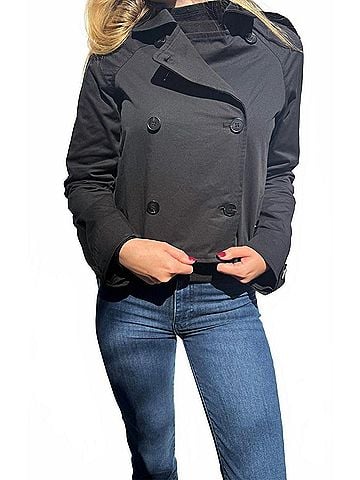 Bobi Crop Trench Coat in Black (view 2)
