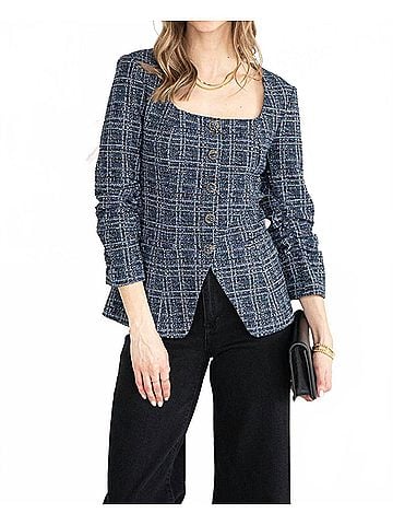 Skies Are Blue Tweed Button Jacket in Navy (view 2)