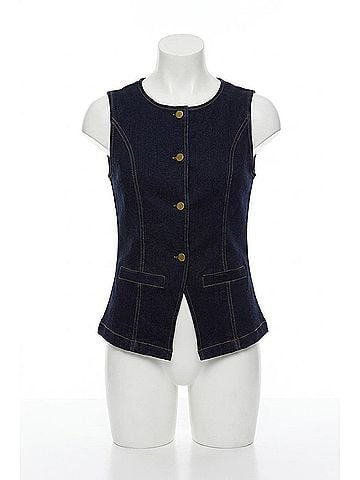 She + Sky Lucky To Be Denim Vest in Dark Wash (view 1)