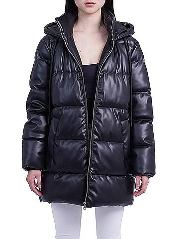 Love Token Bianka Zip Front Puffer Coat in Black (view 2)