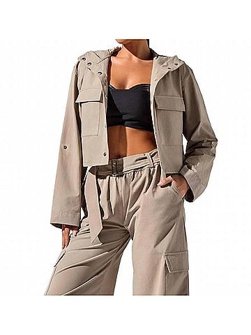 HEROINE SPORT Ava Cropped Lightweight Performance Jacket in Beige (view 2)