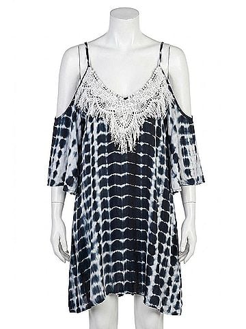 Velzera Tie Dye &amp; Fringe Mini Dress in Black (view 1)