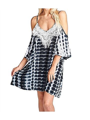 Velzera Tie Dye &amp; Fringe Mini Dress in Black (view 2)