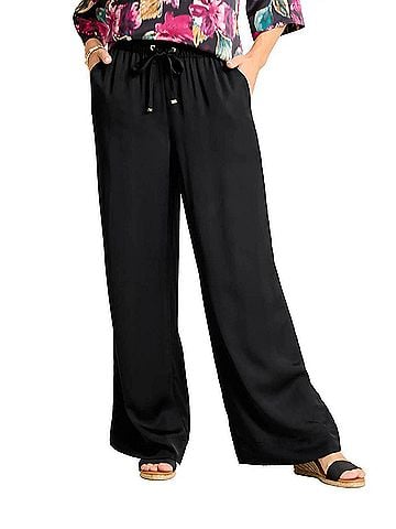 Tommy Bahama Satin High Rise Wide-Leg Pants in Black (view 2)