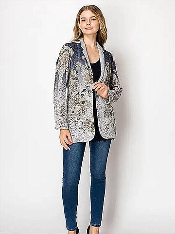 Origami Lace &amp; Sequin Blazer Jacket in Grey &amp; Navy (view 2)